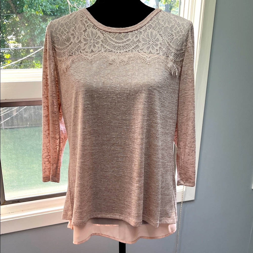 Adiva Lace Detail Knit Blouse - Pinky Beige sz M